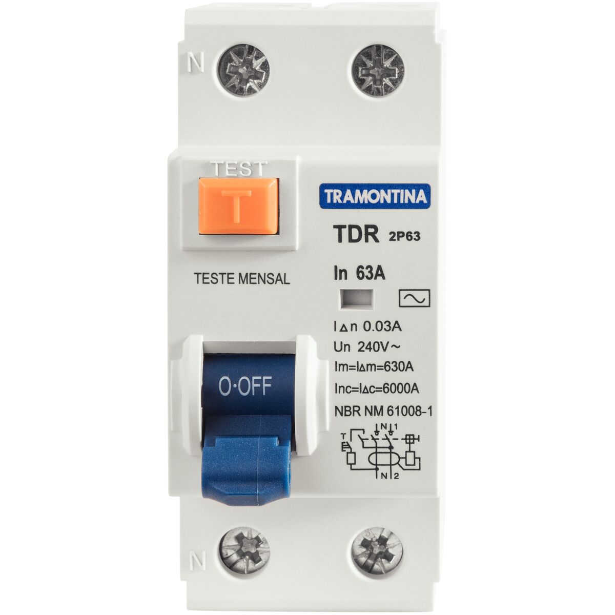 Disjuntor TDR-63 2P 63 A 30 mA 6 KA Tramontina - Imagem 2