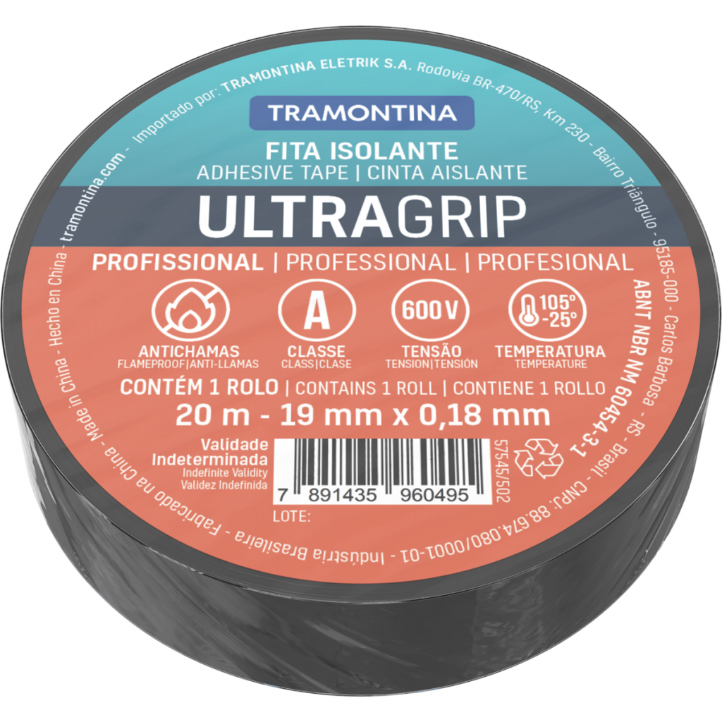 Fita Isolante Classe A 0,18x19 mm Preta 20 metros Tramontina