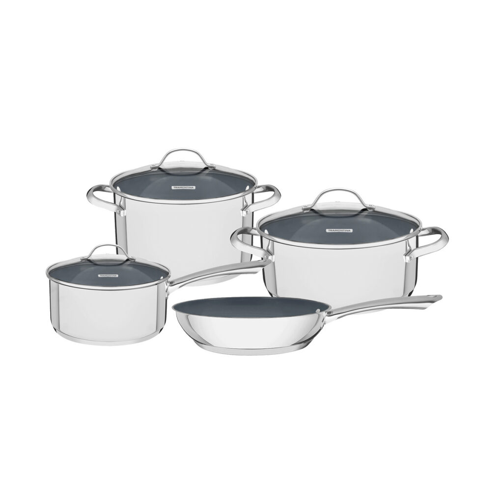 Jogo de Panelas em Aço Inox Fundo Triplo 4 Peças Una Ceramic Tramontina